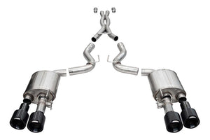 Corsa 20-22 Ford Mustang GT500 3.0in Dual Rear Exit Catback w/ Twin 5.0in Black Carbon Fiber Tips
