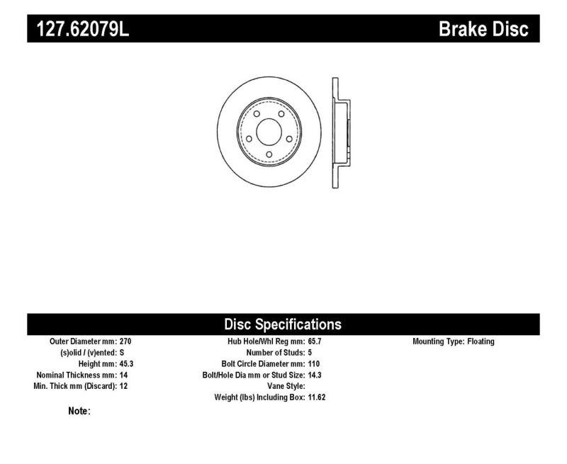 StopTech 05-09 Pontiac G5/05-10 G8 / 05-08 Chevrolet Cobalt Slotted & Drilled Rear Left Rotor