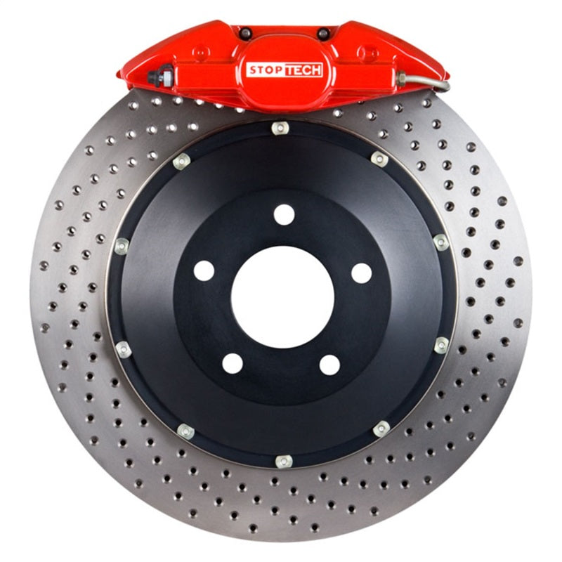 StopTech 08-09 WRX STi Rear BBK ST22 345x28 Drilled Rotors Red Calipers