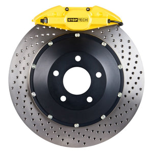 StopTech 95-02 Nissan Skyline Rear BBK w/ Yellow ST-22 Calipers Drilled 355X32mm Rotors/Pads/SS Line