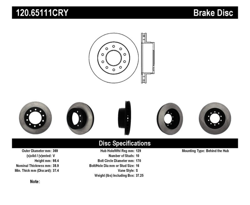 Stoptech 05-16 Ford F-550 Premium Front CryoStop Brake Rotor
