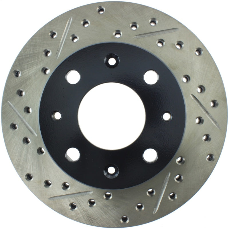 StopTech 90-91 Honda CRX HF 1.5L / 00-06 Honda Insight MIT/CVT Slotted & Drilled Right Front Rotor