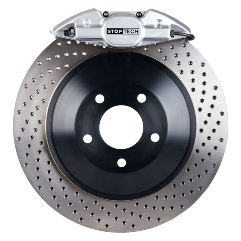 StopTech 08-09 WRX STi Rear BBK ST22 345x28 Drilled Rotors Silver Calipers