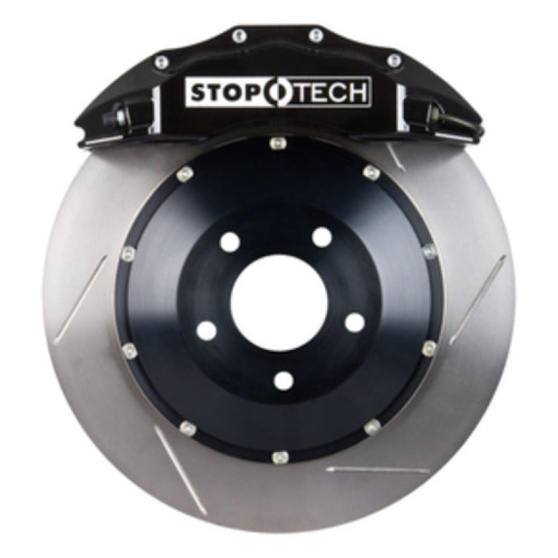 StopTech 08-11 Porsche 911 GT2 BBK Front ST-60 Black Calipers 380x32 Slotted Rotors
