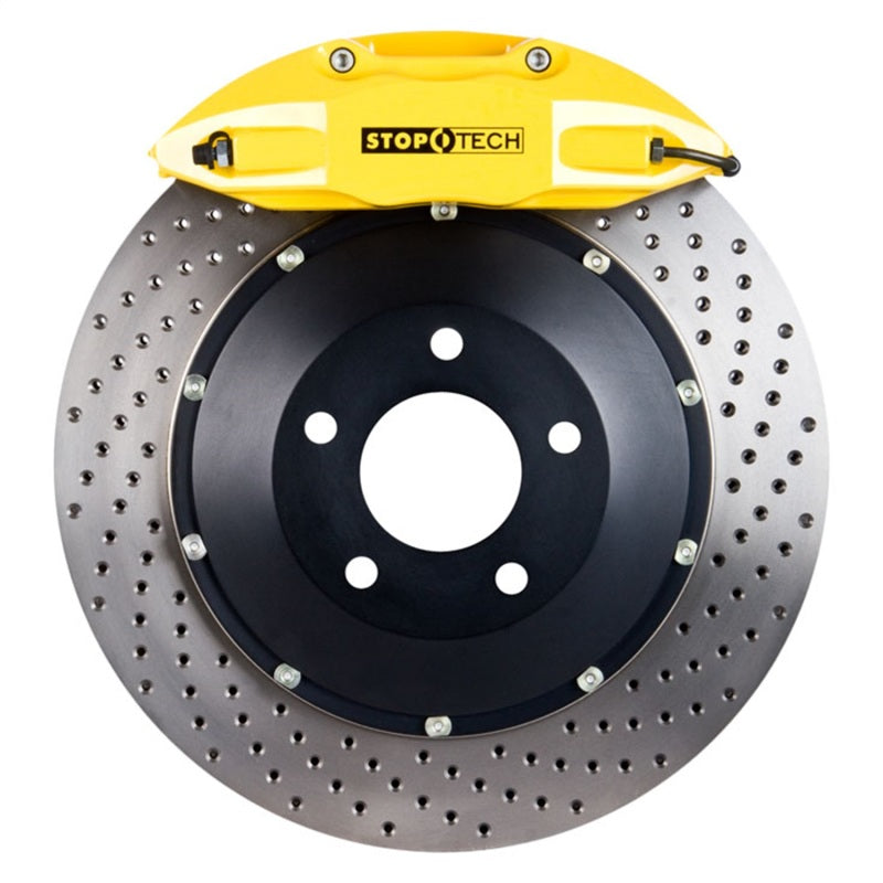 StopTech 06-09 BMW M5/M6 Rear BBK w/Yellow ST-41 Calipers Drilled 380x32 Rotor Pads and SS Lines