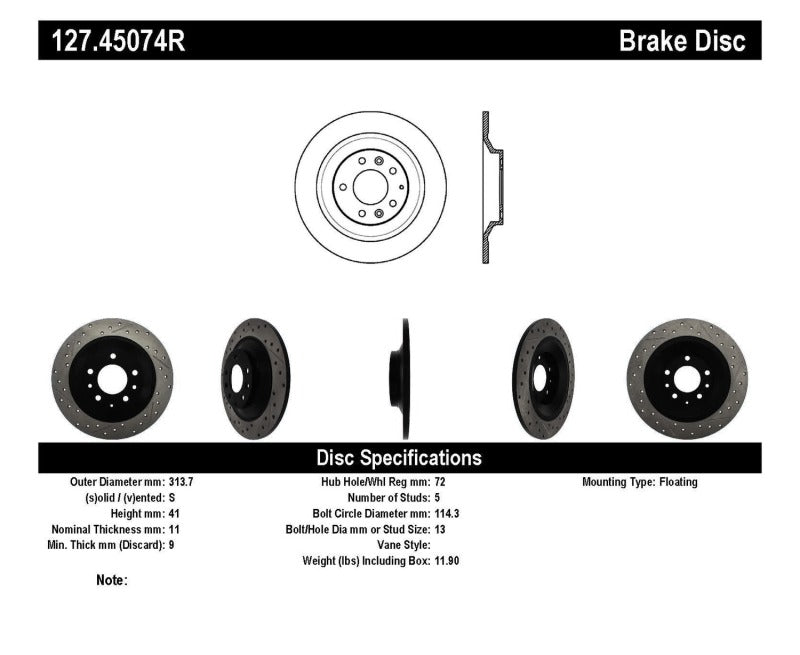 StopTech 06-07 Mazda Tribute 6 Slotted & Drilled Right Rear Rotor