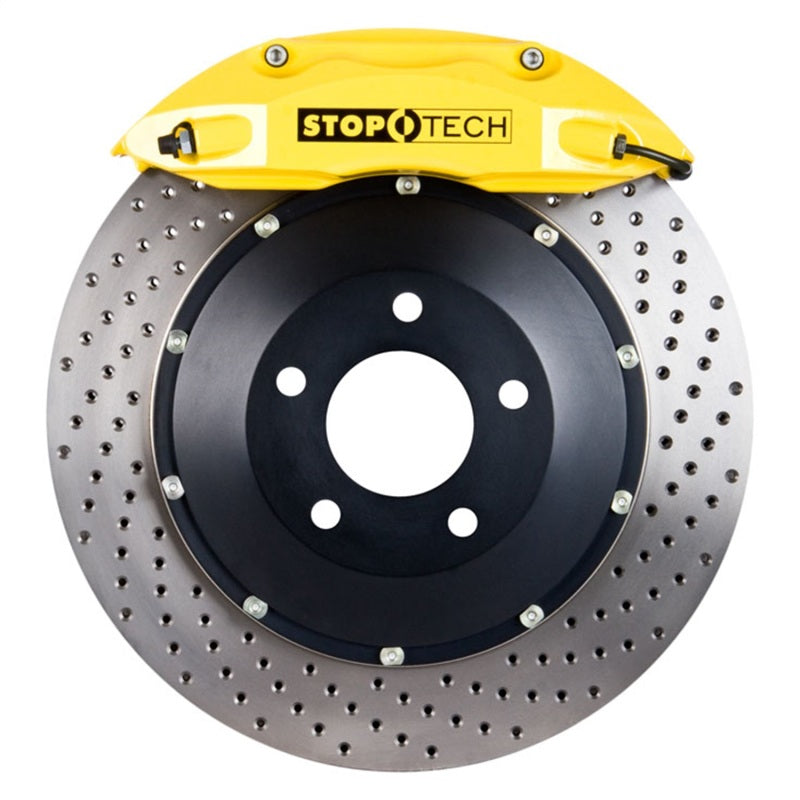 StopTech VW 12-14 Golf R Front BBK ST-40 Yellow Calipers 355X32 Drilled Rotors