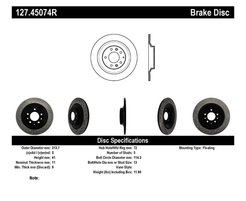 StopTech 06-07 Mazda Tribute 6 Slotted & Drilled Right Rear Rotor
